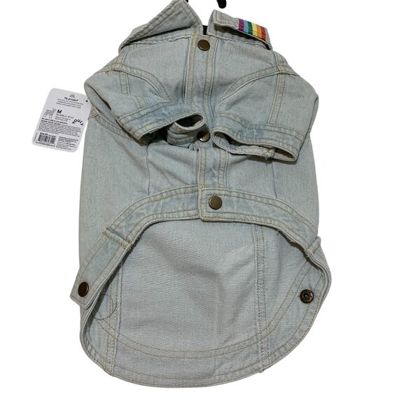 Youly Pride Pet Denim Jacket Light Blue Rainbow Print For Dogs Medium 16-18 In - Picture 2 of 5